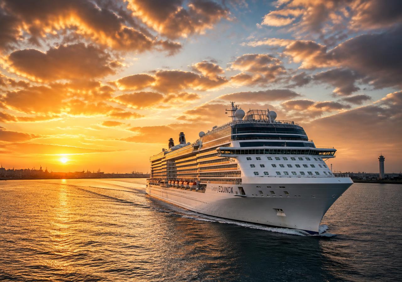 Cruise ship departing Port Canaveral Florida at sunrise